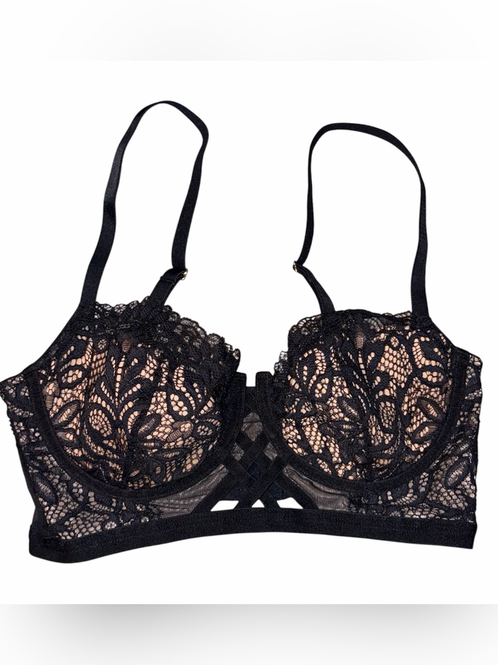 Adore Me Diara Contour Balconette Bra 32C, Black, Longline Lace Bra